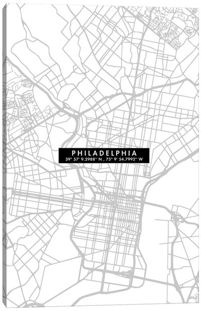 Philadelphia City Map Minimal Canvas Art Print - Pennsylvania Art