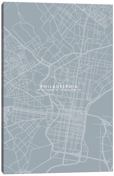 Philadelphia City Map Simple Color Canvas Art Print - WallDecorAddict