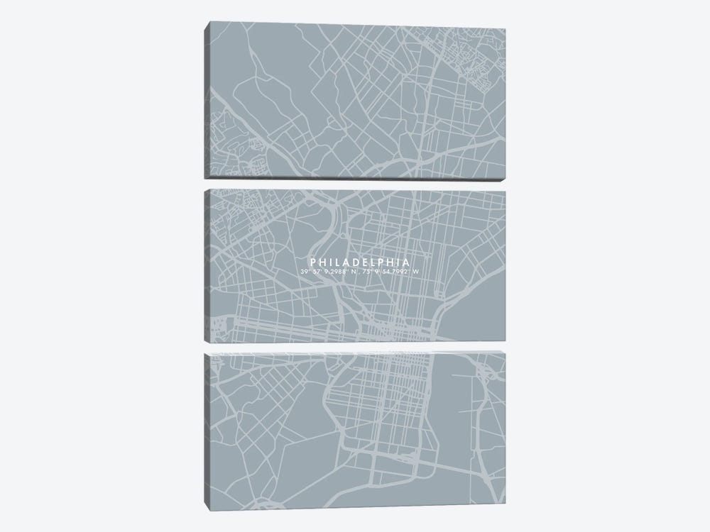 Philadelphia City Map Simple Color by WallDecorAddict 3-piece Canvas Print