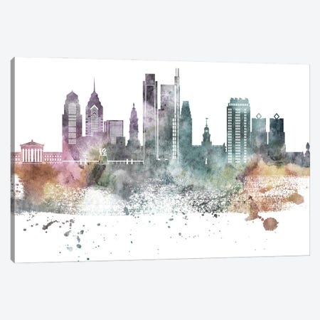 Philadelphia Pastel Skylines Canvas Print #WDA389} by WallDecorAddict Canvas Artwork