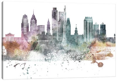 Philadelphia Pastel Skylines Canvas Art Print - Philadelphia Skylines