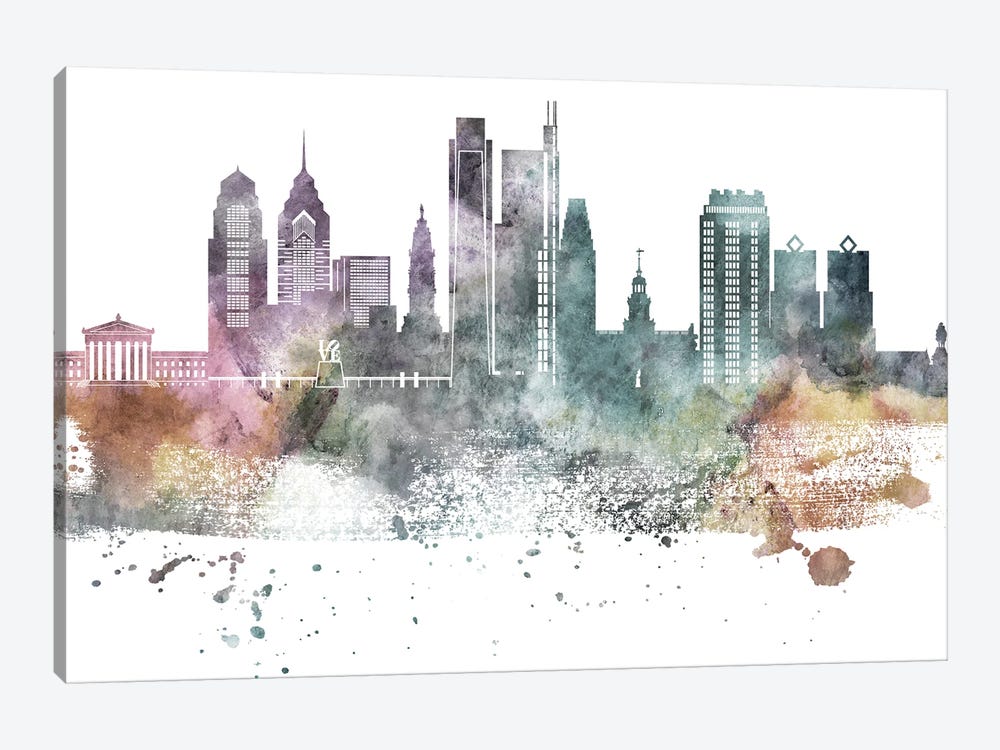 Philadelphia Pastel Skylines by WallDecorAddict 1-piece Canvas Art