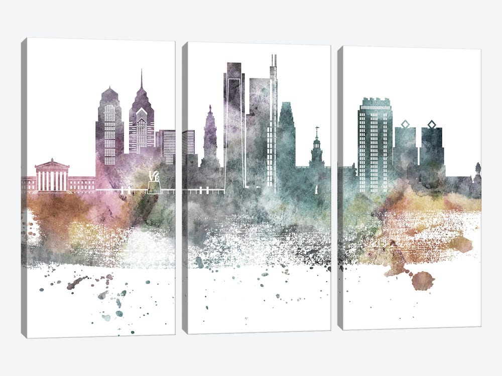 Philadelphia Pastel Skylines by WallDecorAddict 3-piece Canvas Art