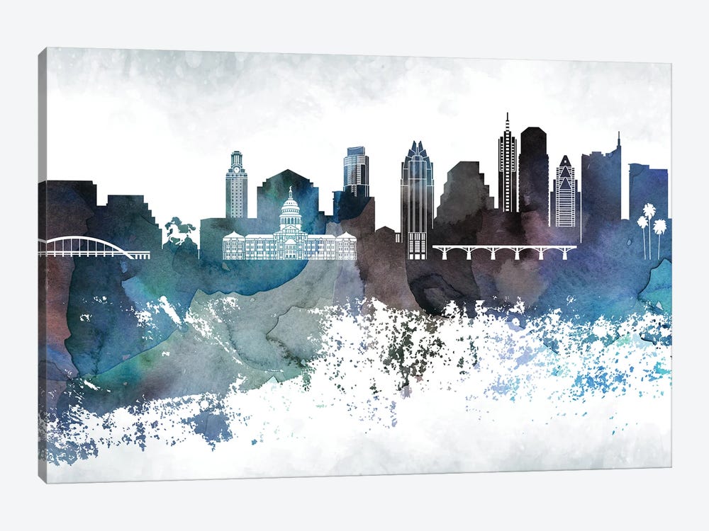 Austin Bluish Skylines by WallDecorAddict 1-piece Canvas Wall Art