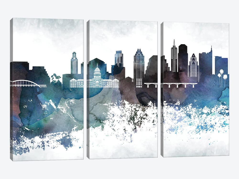 Austin Bluish Skylines by WallDecorAddict 3-piece Canvas Art