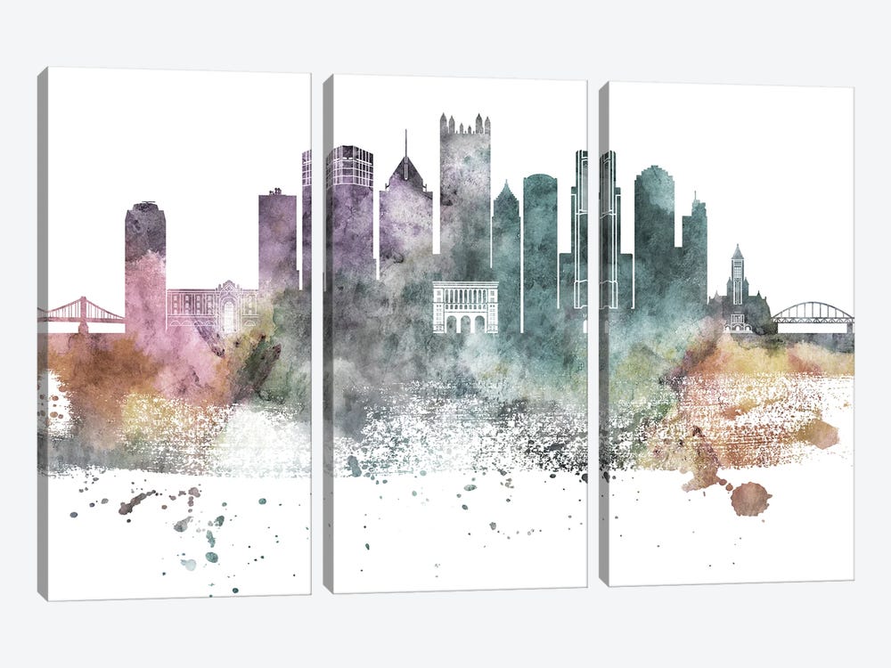 Pittsburgh Pastel Skylines by WallDecorAddict 3-piece Canvas Wall Art