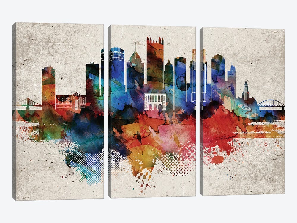 Pittsburgh Abstract by WallDecorAddict 3-piece Canvas Art Print