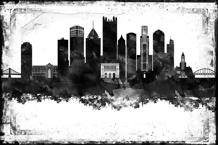 Pittsburgh Black And White Framed Skylines by WallDecorAddict wall art