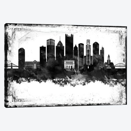 Pittsburgh Black And White Framed Skylines Canvas Print #WDA396} by WallDecorAddict Canvas Art