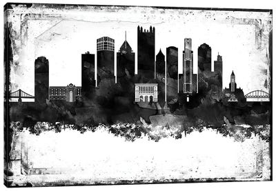 Pittsburgh Black And White Framed Skylines Canvas Art Print - Pittsburgh