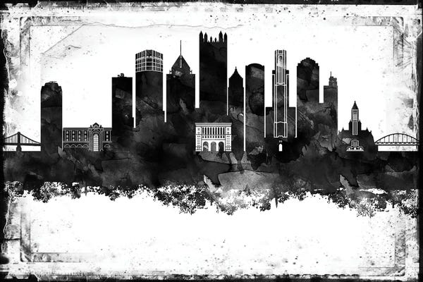 Pittsburgh: Pittsburgh Black And White Framed Skylines by WallDecorAddict