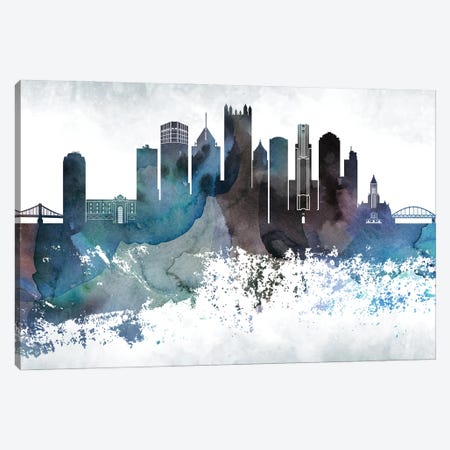 Pittsburgh Bluish Skylines Canvas Print #WDA397} by WallDecorAddict Canvas Wall Art