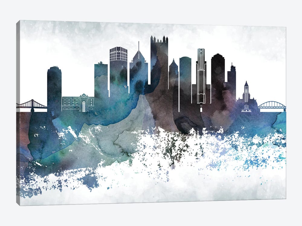 Pittsburgh Bluish Skylines by WallDecorAddict 1-piece Art Print