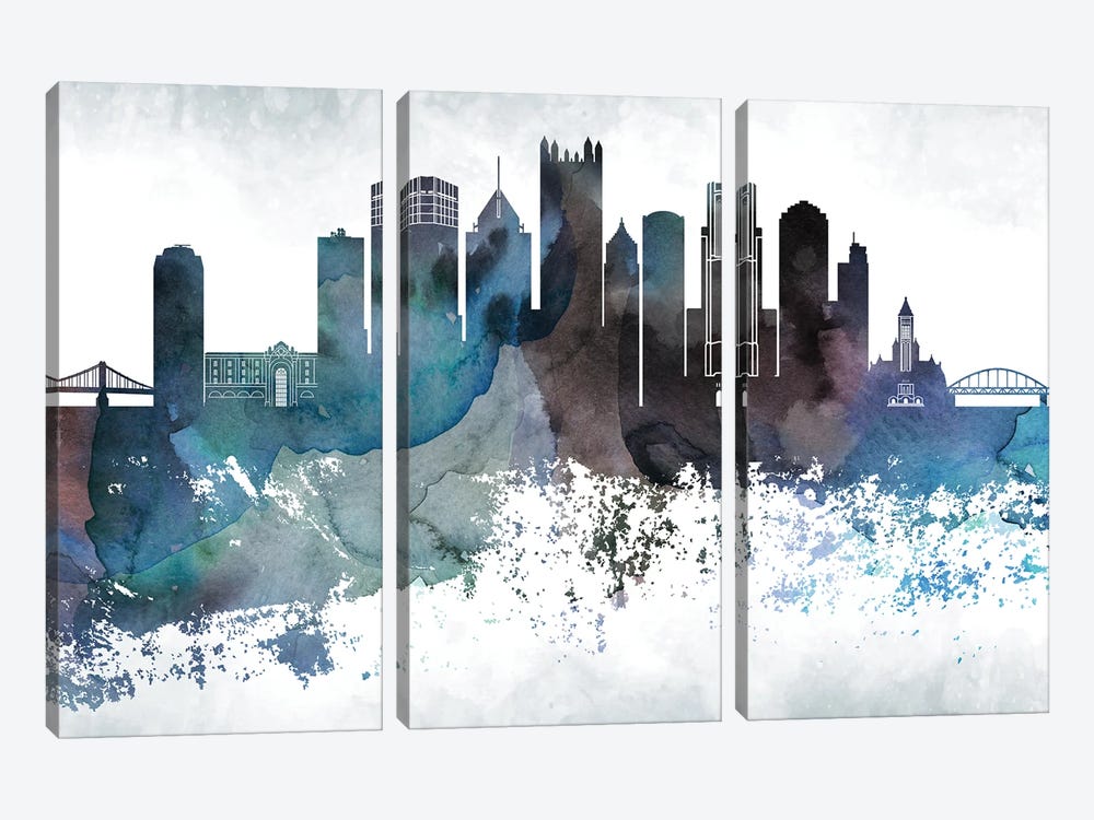 Pittsburgh Bluish Skylines by WallDecorAddict 3-piece Canvas Print