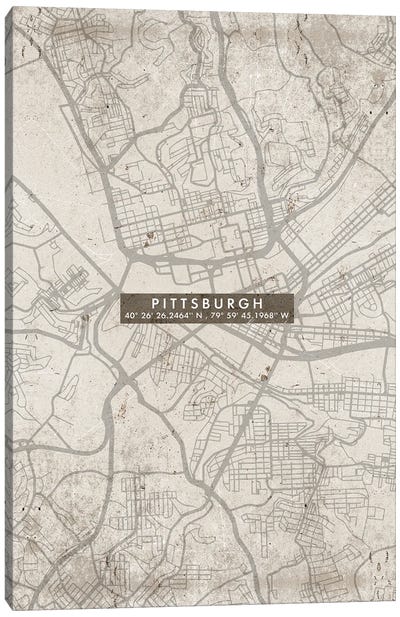 Pittsburgh City Map Abstract Canvas Art Print - Pittsburgh