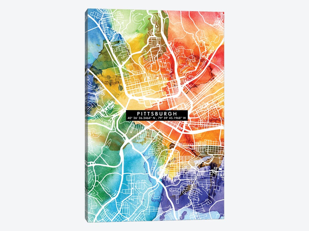 Pittsburgh City Map Colorful by WallDecorAddict 1-piece Canvas Print