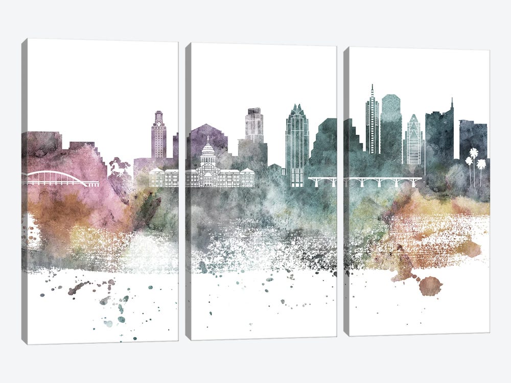 Austin Pastel Skylines by WallDecorAddict 3-piece Canvas Print