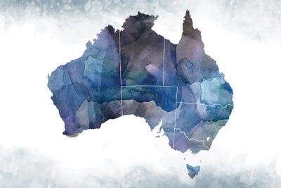 Australia Bluish Map by WallDecorAddict gallery poster