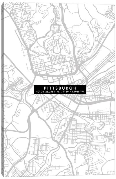 Pittsburgh City Map Minimal Canvas Art Print - Pennsylvania Art