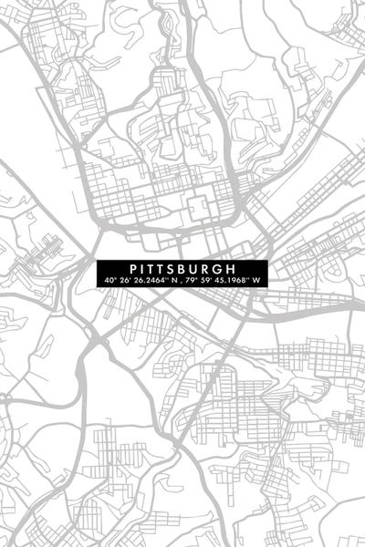 Pittsburgh Maps: Pittsburgh City Map Minimal by WallDecorAddict
