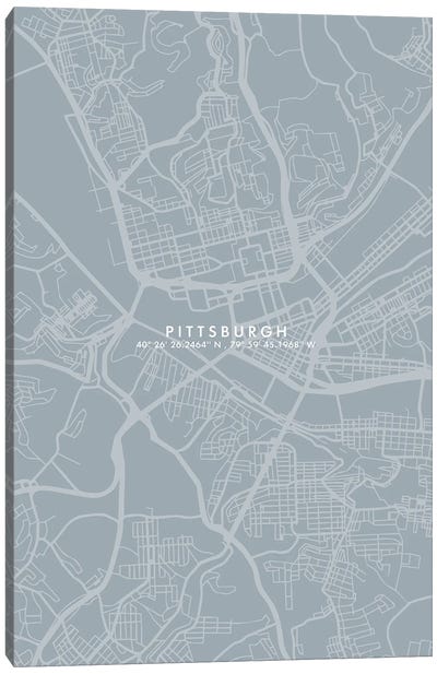 Pittsburgh City Map Simple Color Canvas Art Print - Pittsburgh