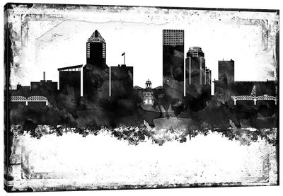 Portland Black And White Framed Skylines Canvas Art Print - WallDecorAddict