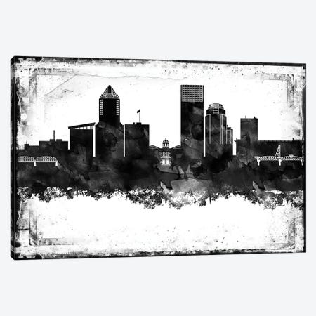 Portland Black And White Framed Skylines Canvas Print #WDA404} by WallDecorAddict Canvas Art