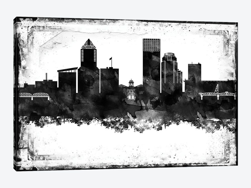 Portland Black And White Framed Skylines by WallDecorAddict 1-piece Canvas Artwork