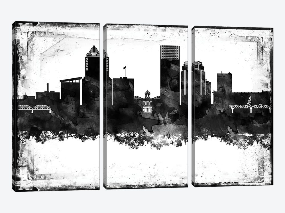 Portland Black And White Framed Skylines by WallDecorAddict 3-piece Canvas Wall Art
