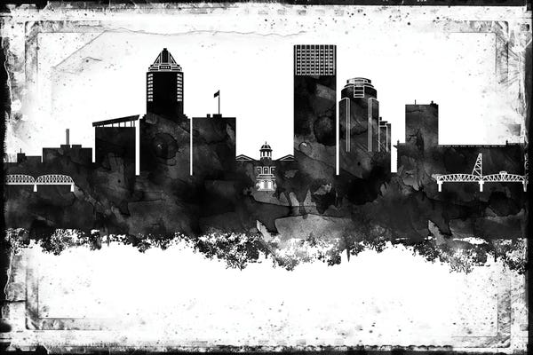 Portland: Portland Black And White Framed Skylines by WallDecorAddict
