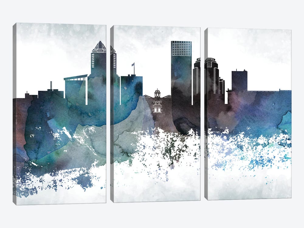 Portland Bluish Skylines by WallDecorAddict 3-piece Canvas Art Print