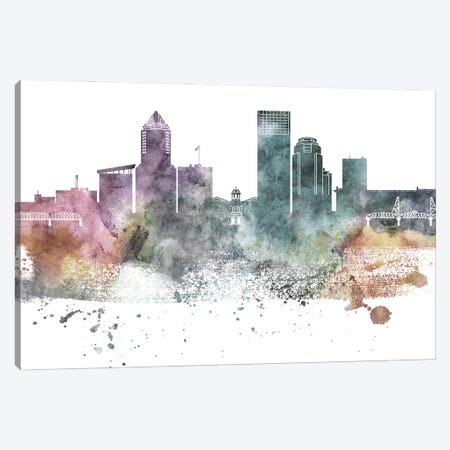 Portland Pastel Skylines Canvas Print #WDA406} by WallDecorAddict Canvas Artwork