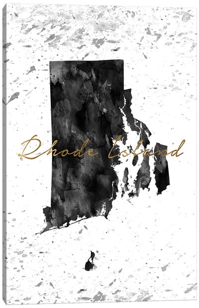 Rhode Island Black And White Gold Canvas Art Print - State Maps