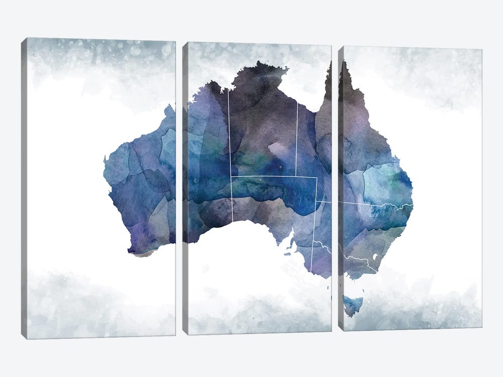 Australia Bluish Map by WallDecorAddict 3-piece Canvas Art Print