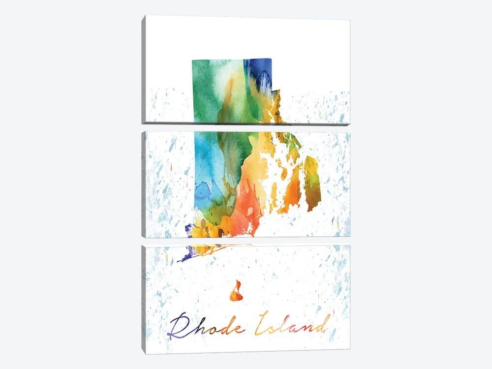 Rhode Island State Colorful by WallDecorAddict 3-piece Canvas Artwork