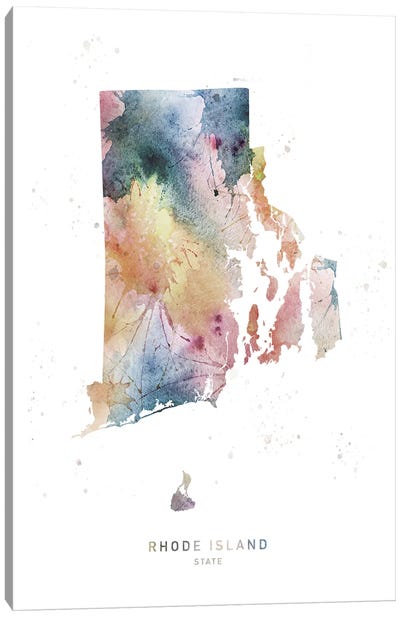 Rhode Island Watercolor State Map Canvas Art Print - State Maps