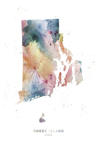 Rhode Island: Rhode Island Watercolor State Map by WallDecorAddict