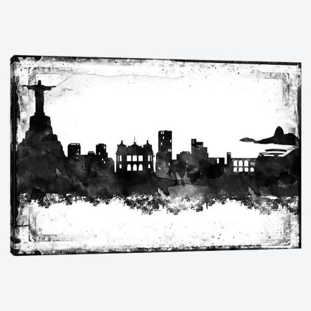 Rio Black And White Framed Skylines Canvas Print #WDA414} by WallDecorAddict Art Print