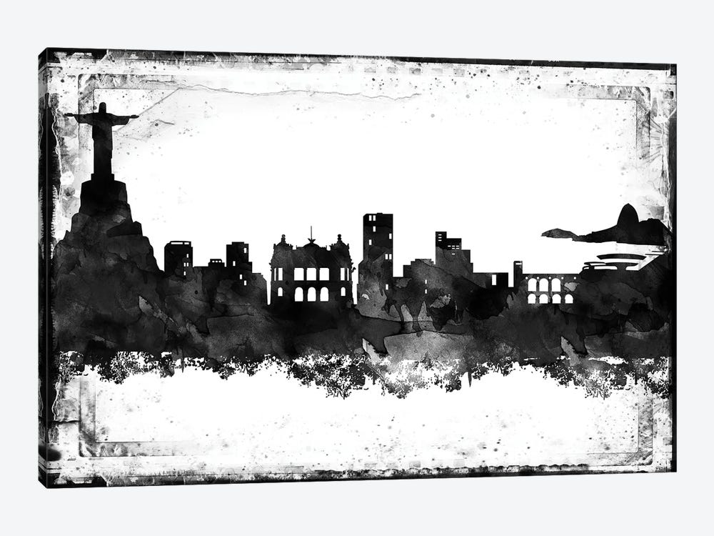 Rio Black And White Framed Skylines by WallDecorAddict 1-piece Canvas Art Print