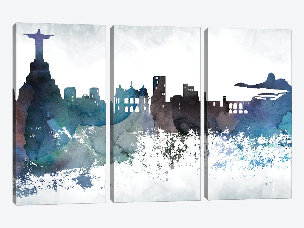 Rio Bluish Skylines by WallDecorAddict 3-piece Canvas Wall Art