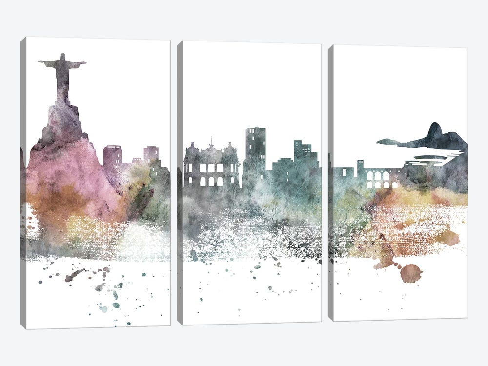 Rio Pastel Skylines by WallDecorAddict 3-piece Art Print