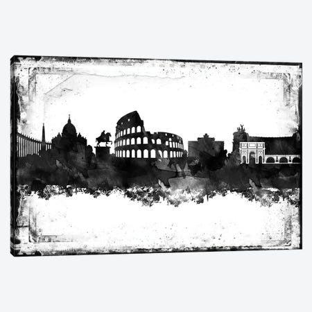 Rome Black And White Framed Skylines Canvas Print #WDA418} by WallDecorAddict Canvas Art
