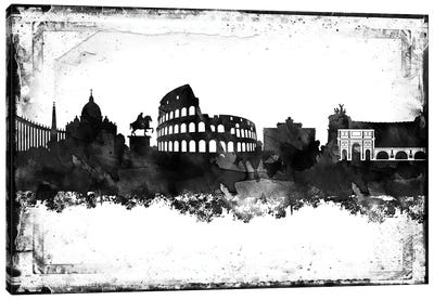 Rome Black And White Framed Skylines Canvas Art Print - Rome Skylines