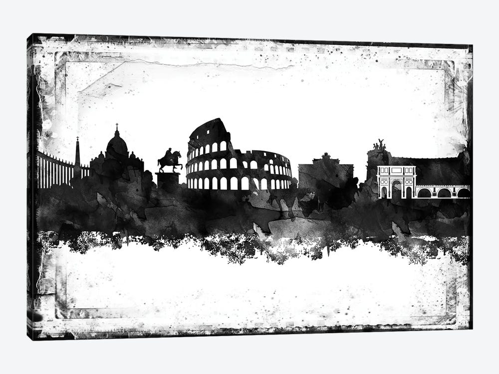 Rome Black And White Framed Skylines by WallDecorAddict 1-piece Canvas Art Print