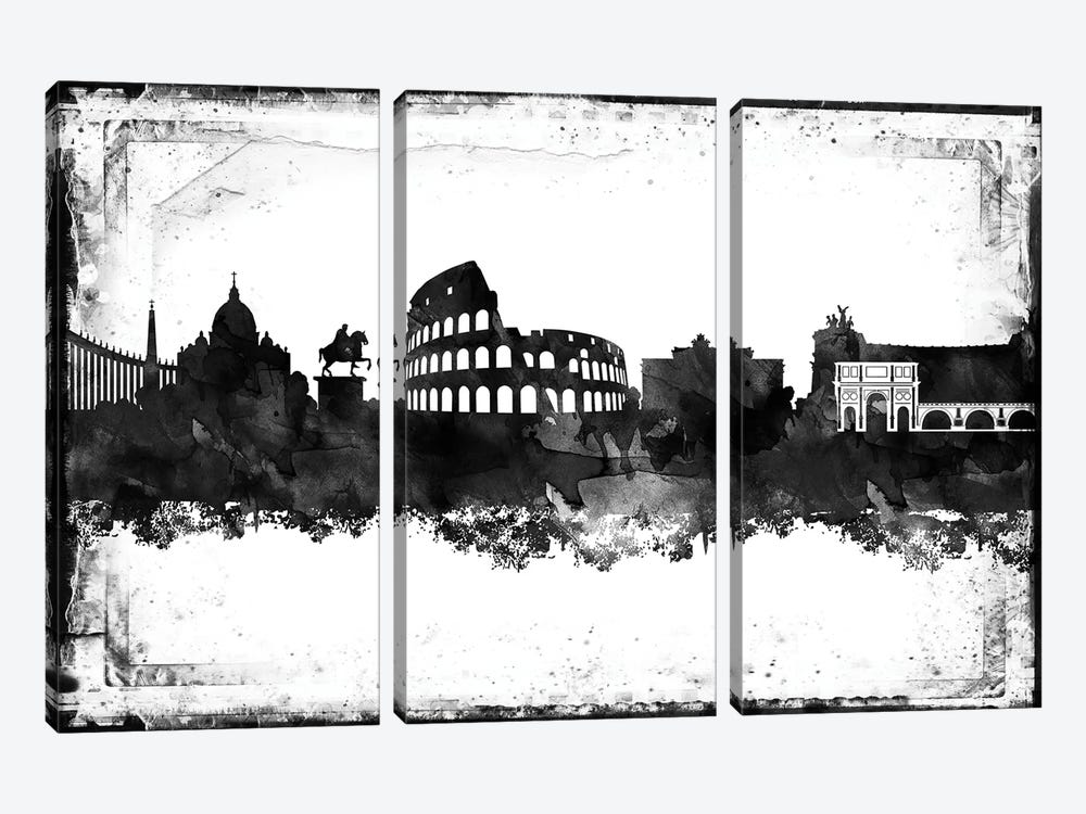 Rome Black And White Framed Skylines by WallDecorAddict 3-piece Art Print