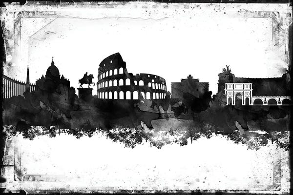 The Seven Wonders Of The World: Rome Black And White Framed Skylines by WallDecorAddict