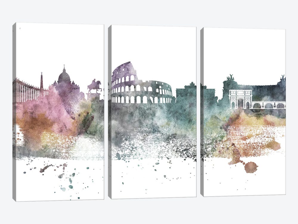 Rome Pastel Skylines by WallDecorAddict 3-piece Canvas Artwork