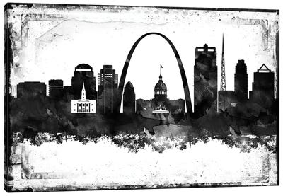 Saint Louis Black And White Framed Skylines Canvas Art Print - St. Louis Skylines