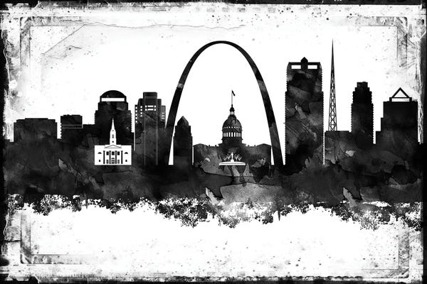 Missouri: Saint Louis Black And White Framed Skylines by WallDecorAddict