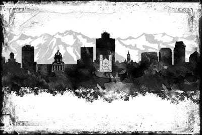 Salt Lake City Black And White Framed Skylines by WallDecorAddict art print